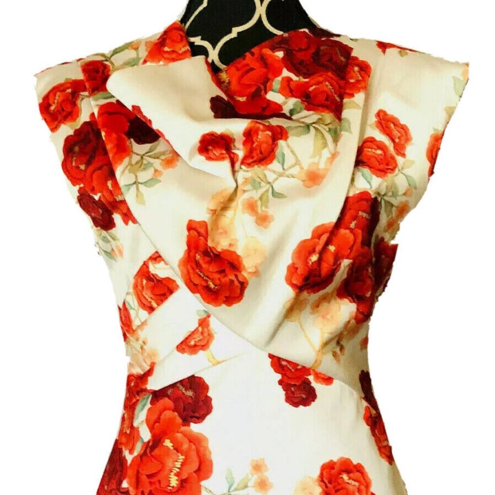 Cameo Blessed Dress Red White Floral Cowl Neck Back Interest Mini sz S NWT